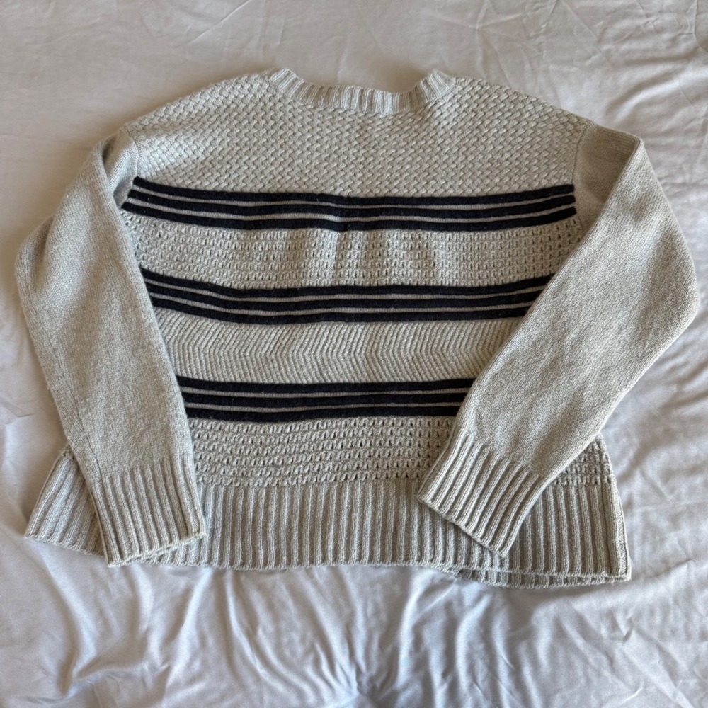 FRAME Gris Navy Blue Striped Wool Cashmere Crew Neck Sweater LWSW0135 Womens M - Picture 8 of 8